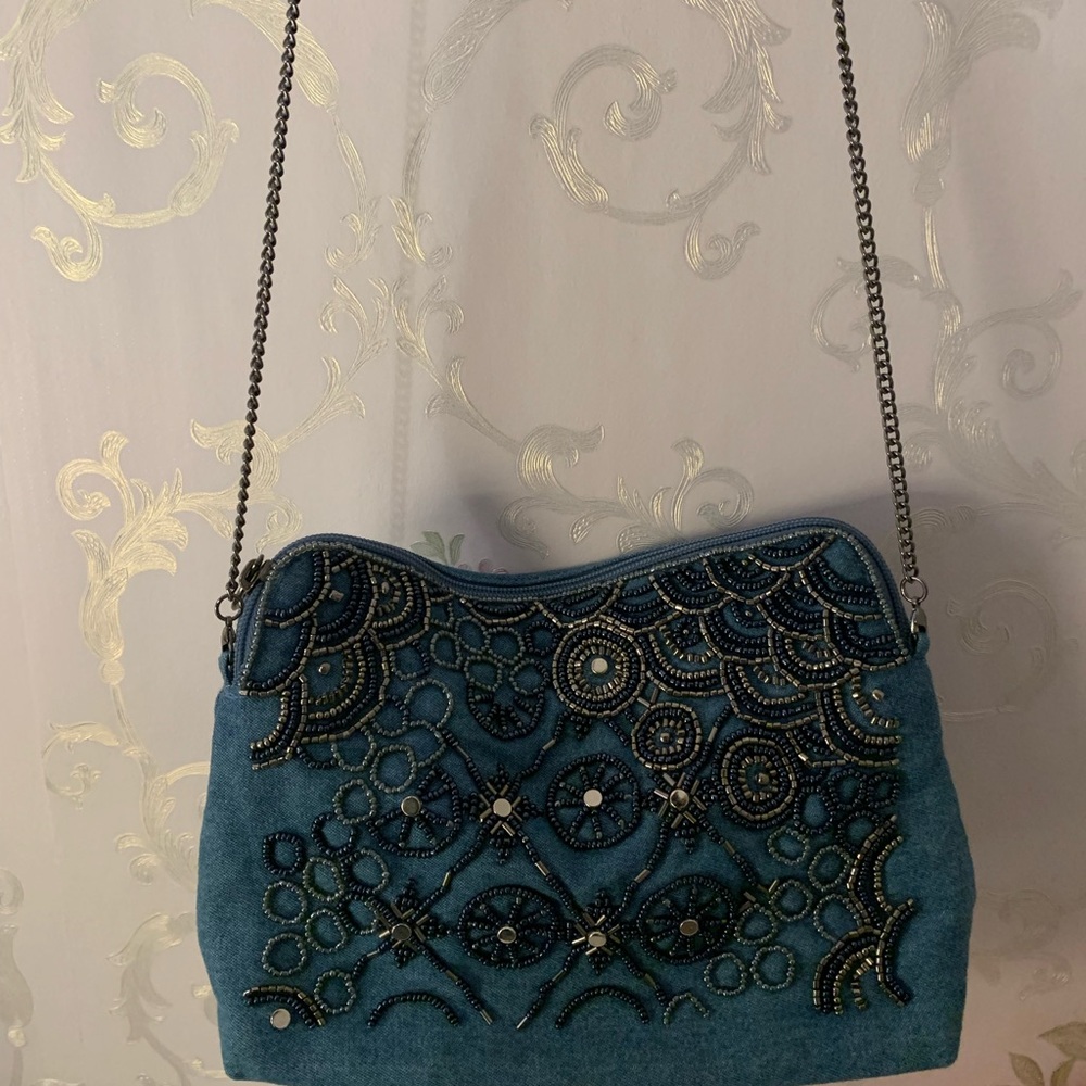 Mary Frances Embellished Blue Denim Purse